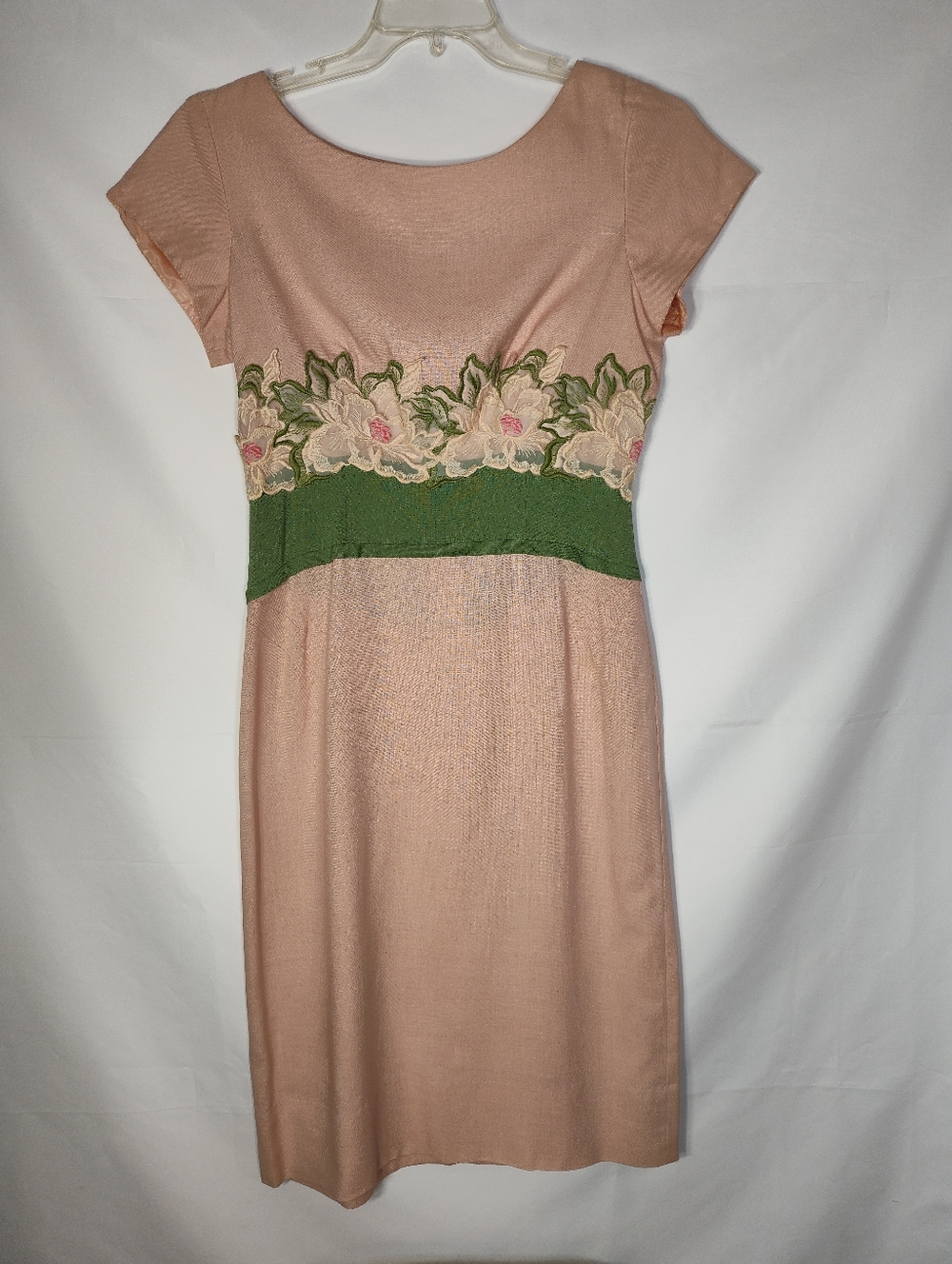 VTG FERMAN-O'GRADY 50s Wms Blush Pink Floral Embroidered Waist Dress,AppxSize 12